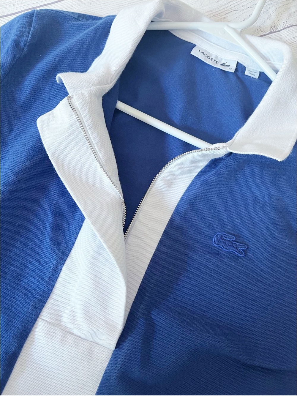 Lacoste cobalt blue/white zipper top sz 42 - Picture 3 of 10